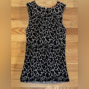 Tory Burch Leopard Print Sleeveless Top- Taupe, Black, Brown